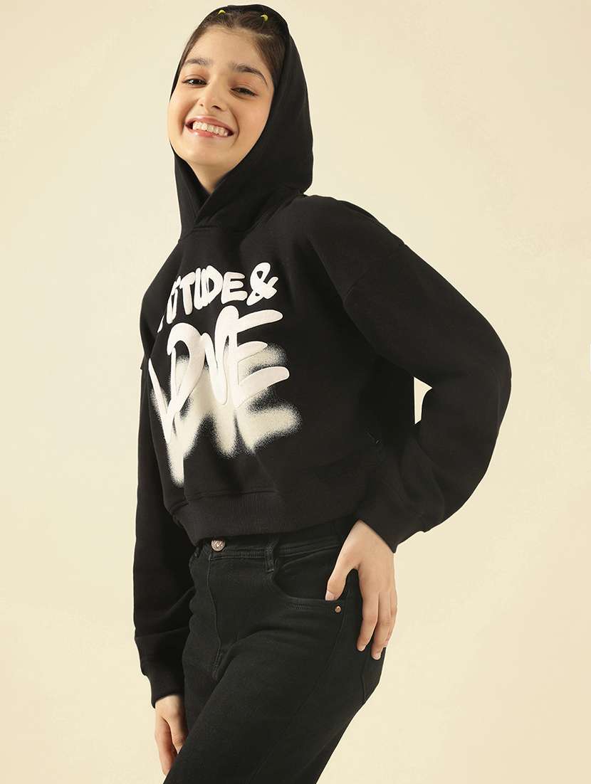 girls printed long sleeve hooded sweatshirt