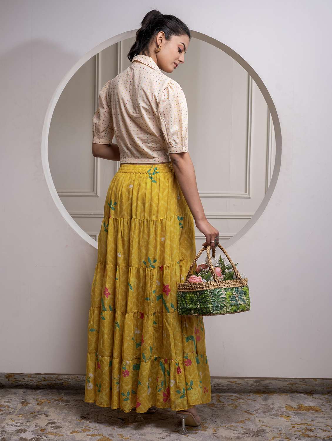 women printed puff sleeve skirt top set - 22183375 -  Standard Image - 3