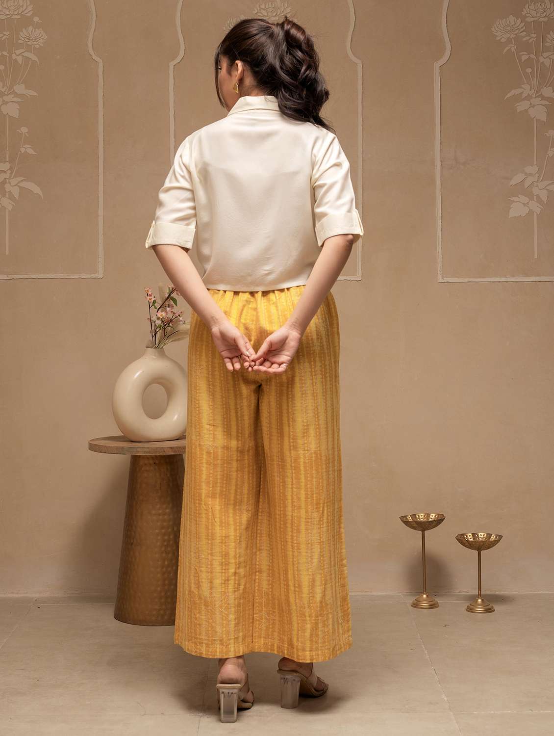 women solid with work roll up sleeve top pant set - 22183377 -  Standard Image - 3