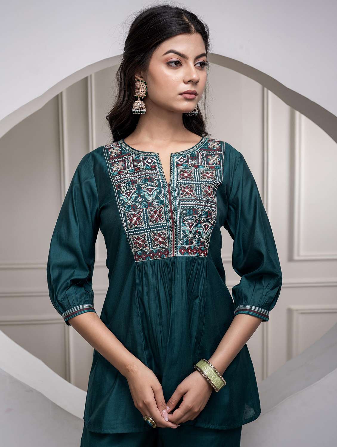 women three quarter sleeve regular fit ethnic co-ord set - 22183380 -  Standard Image - 3