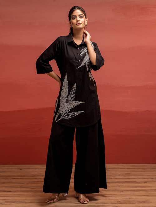 women solid with work three quarter sleeve relaxed fit ethnic co-ord set - 22183383 -  Standard Image - 0