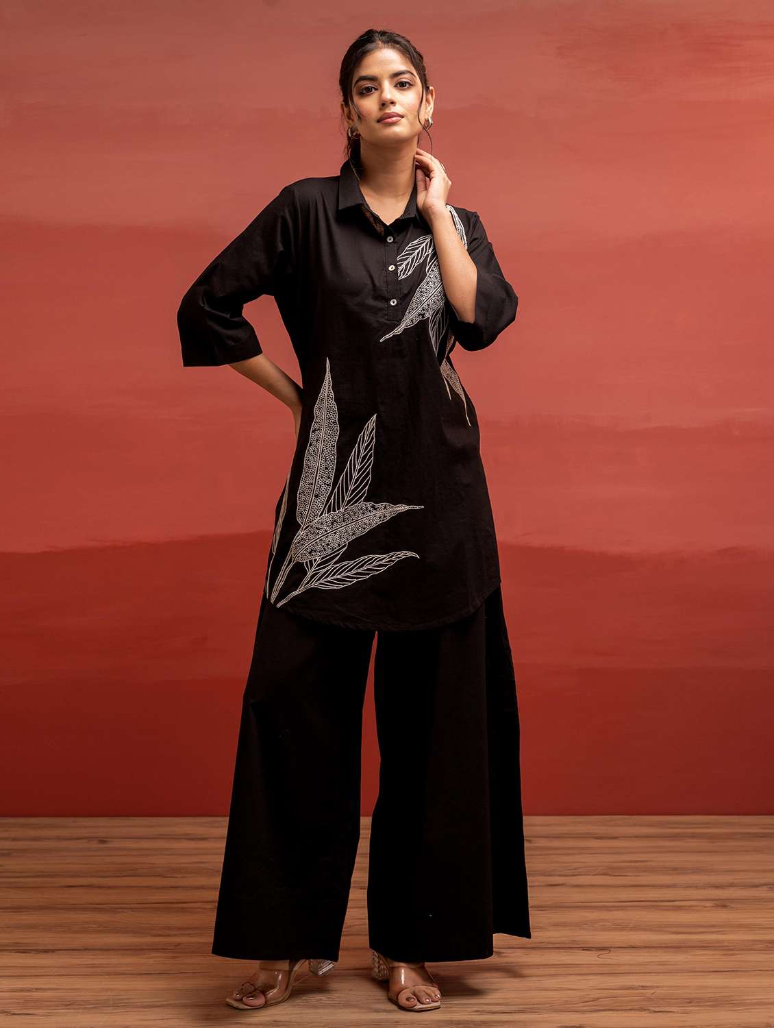 women solid with work three quarter sleeve relaxed fit ethnic co-ord set - 22183383 -  Zoom Image - 0