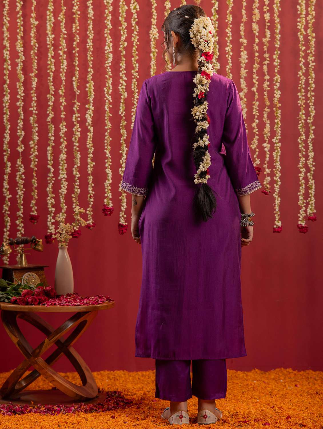 women solid with work three quarter sleeve kurta pant with dupatta set - 22183401 -  Standard Image - 3