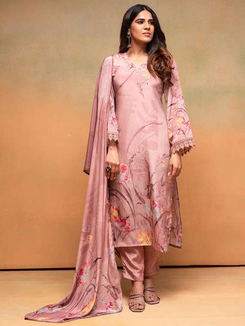women solid with work long sleeve kurta pant with dupatta set - 22183420 -  Standard Image - 0