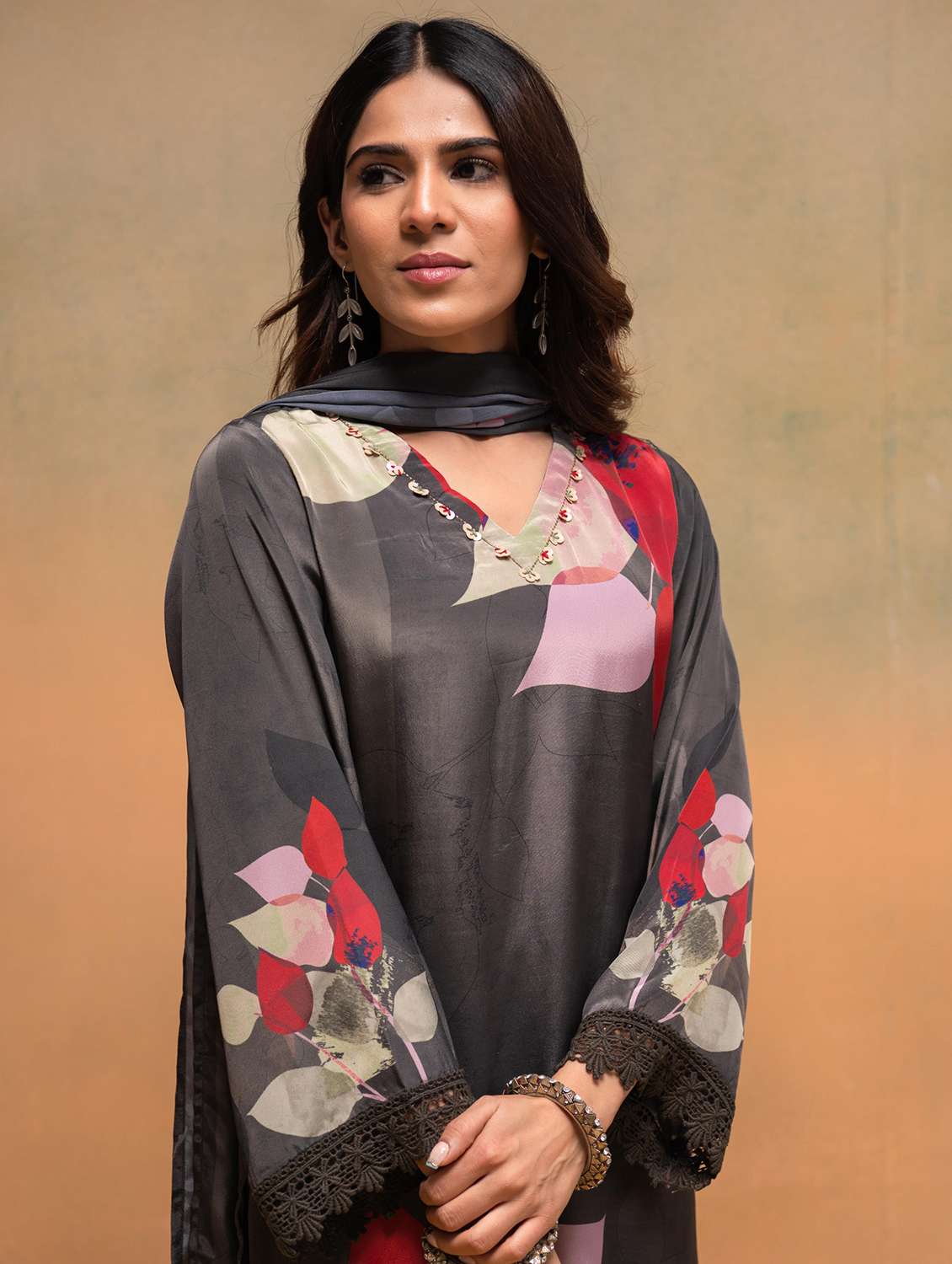 women solid with work long sleeve kurta pant with dupatta set - 22183423 -  Standard Image - 3