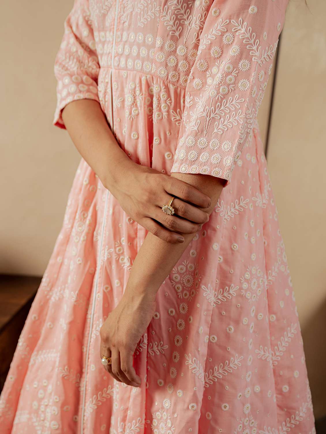 women solid with work three quarter sleeve fit & flared ethnic dress - 22183426 -  Standard Image - 3