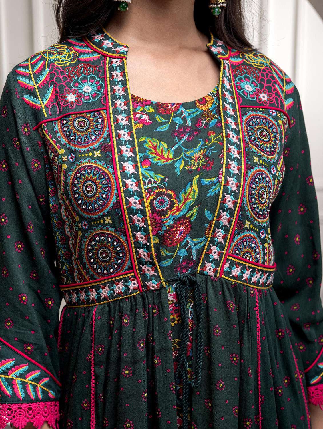 women printed three quarter sleeve fit & flare ethnic dress - 22183427 -  Standard Image - 5