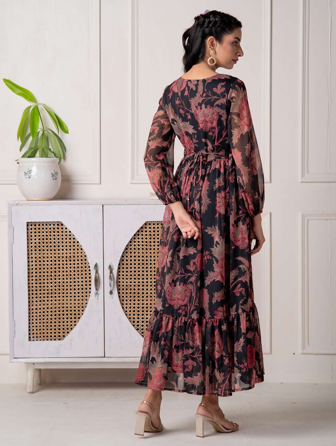 women floral printed puff sleeve tiered maxi dress - 22183434 -  Standard Image - 3