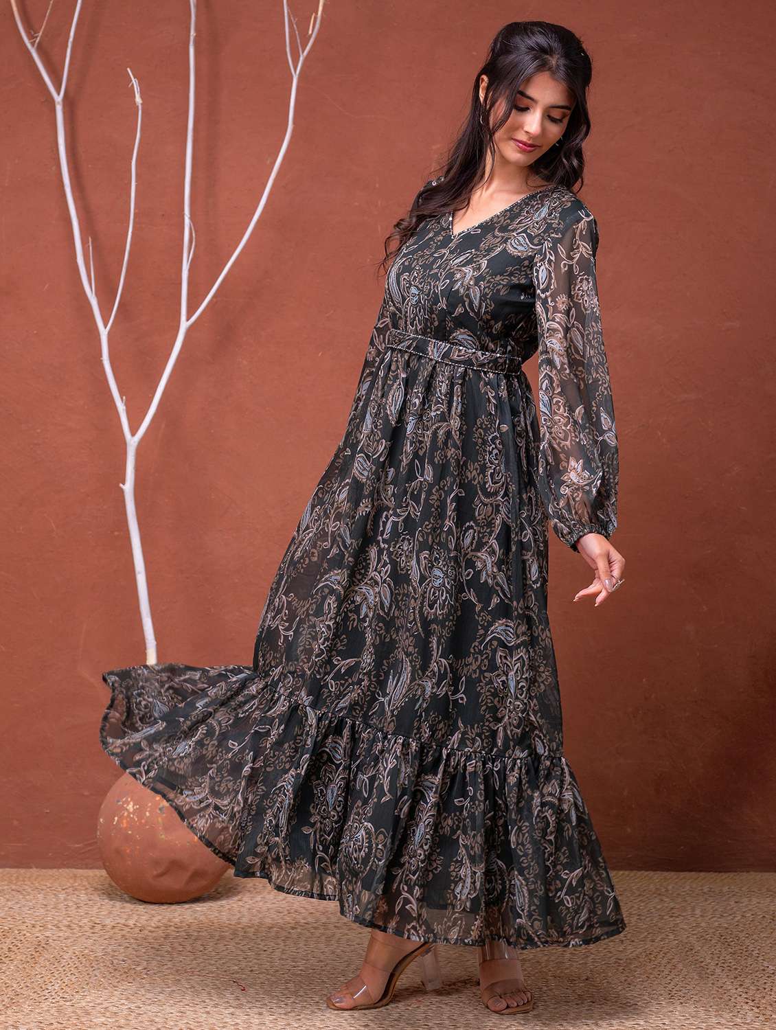 women paisley printed puff sleeve tiered maxi dress - 22183435 -  Standard Image - 3