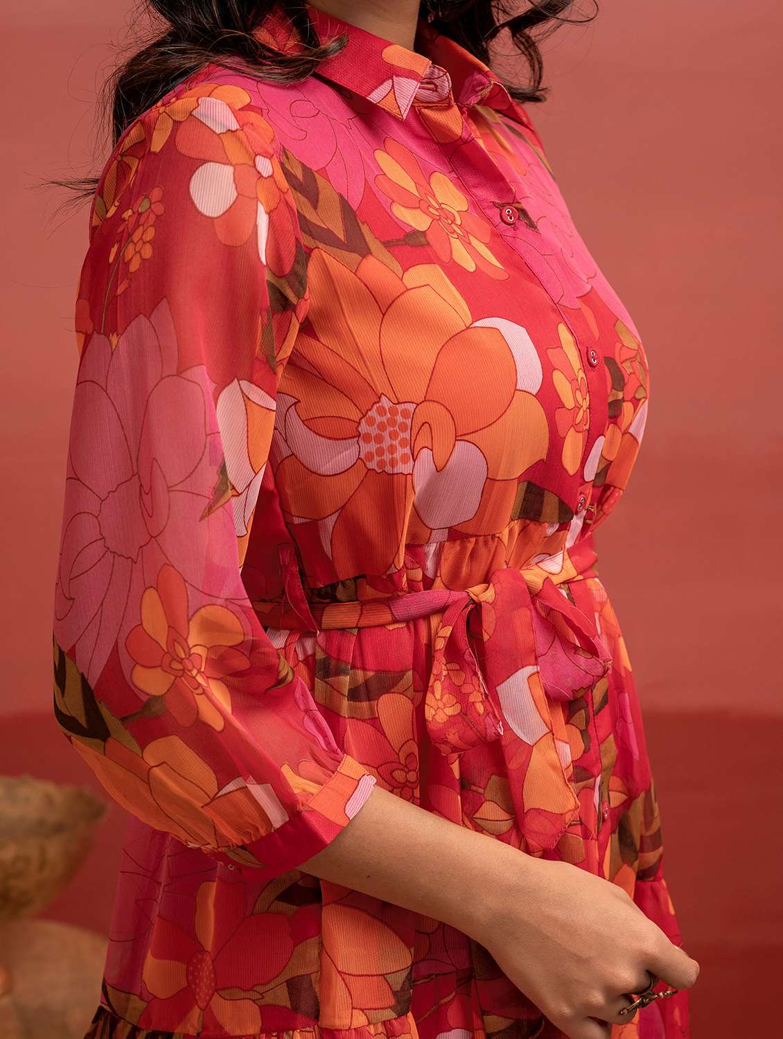 women floral three quarter sleeve tiered dress - 22183441 -  Standard Image - 5