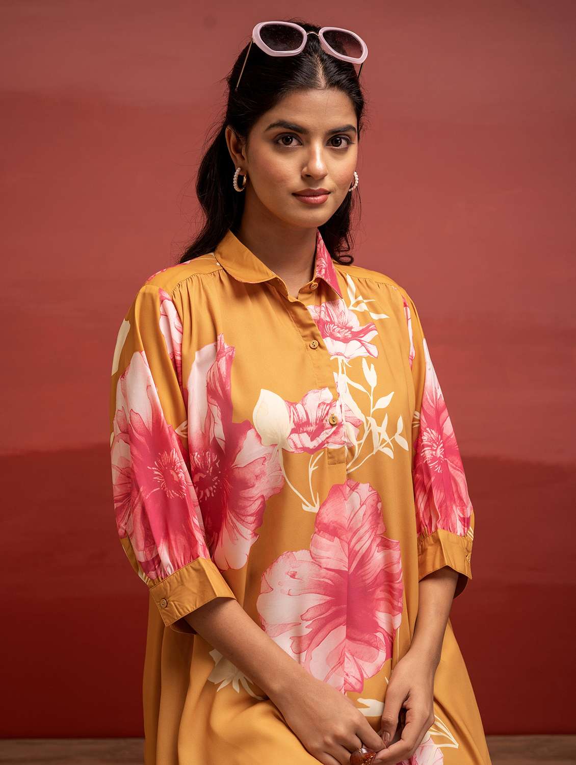 women floral three quarter sleeve a-line kurta - 22183446 -  Standard Image - 5