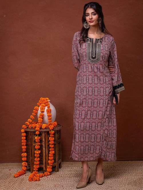 women printed long sleeve straight kurta  - 22183450 -  Standard Image - 0