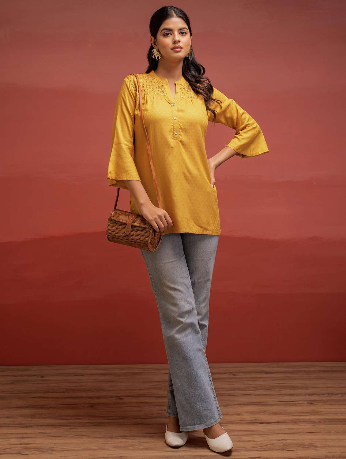 women self designed bell sleeve straight kurti - 22183452 -  Standard Image - 3