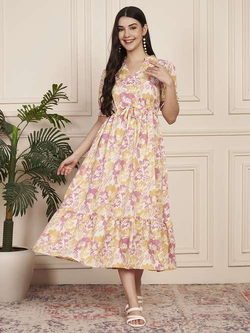 women printed short sleeve tiered dress - 22183571 -  Standard Image - 0