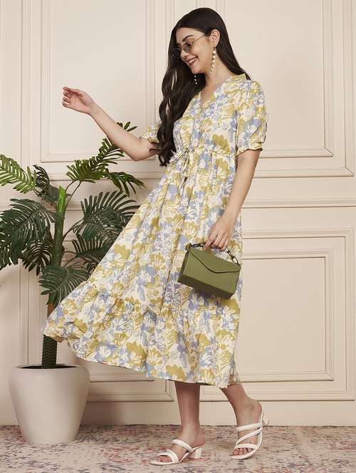 women printed short sleeve tiered dress - 22183572 -  Standard Image - 0