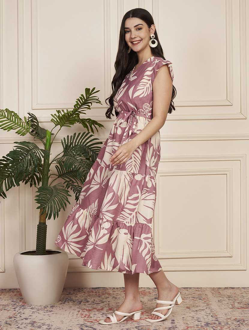 women printed cap sleeve tiered dress - 22183573 -  Standard Image - 3