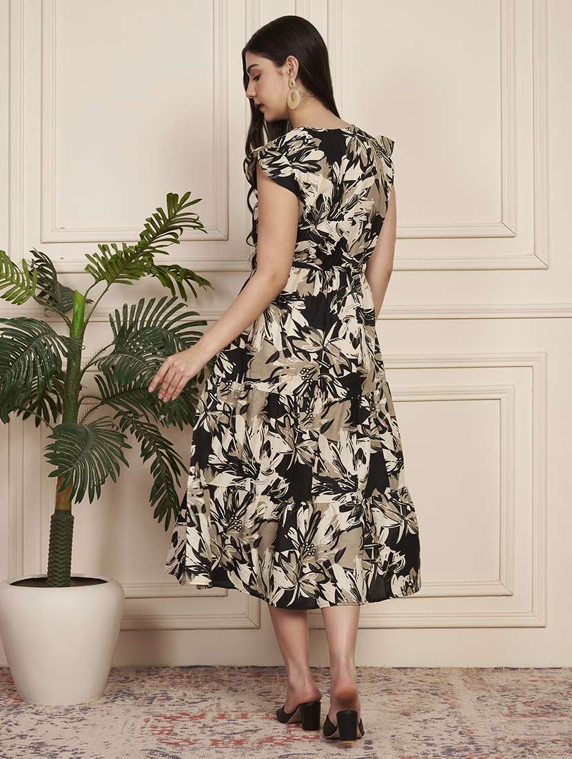 women printed cap sleeve tiered dress - 22183574 -  Standard Image - 3
