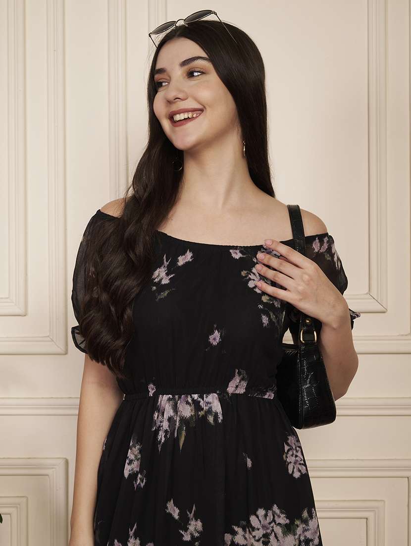 women floral print off shoulder tiered dress - 22183576 -  Standard Image - 5