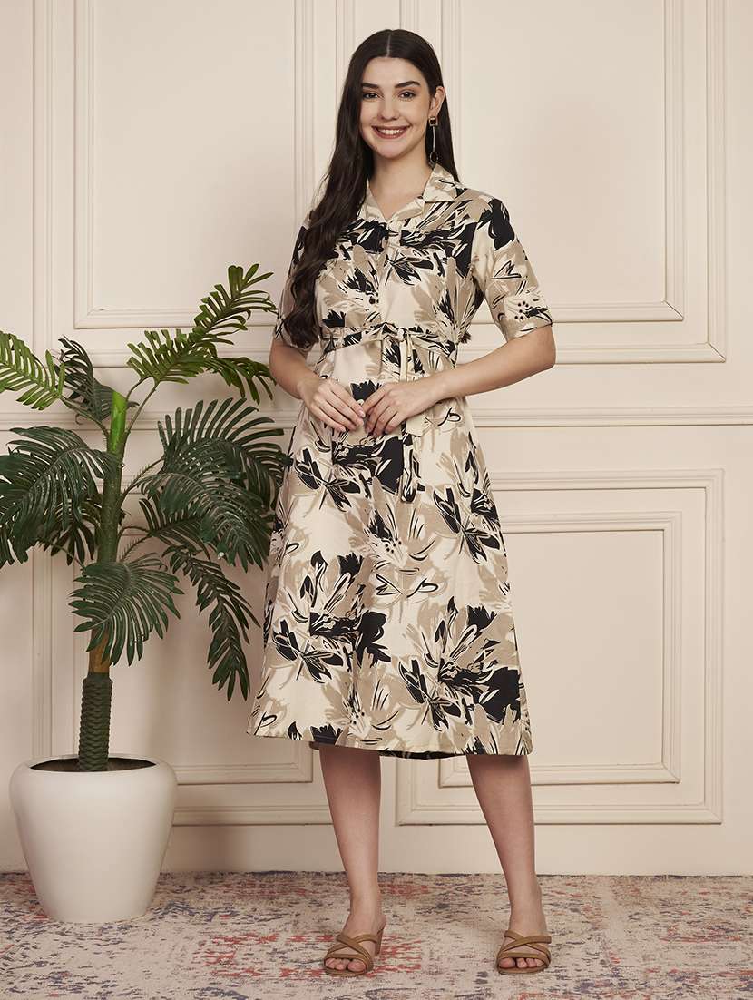 women printed short sleeve a-line dress