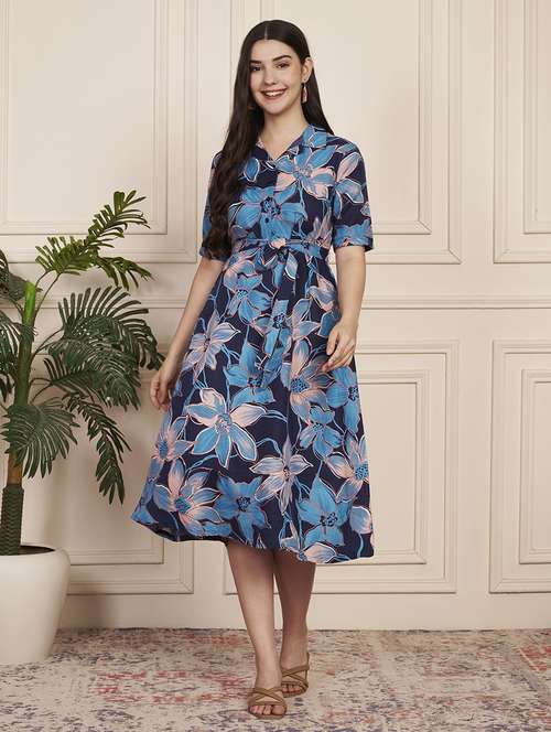 women printed short sleeve a-line dress - 22183578 -  Standard Image - 0