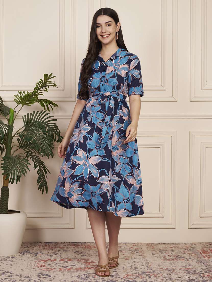 women printed short sleeve a-line dress