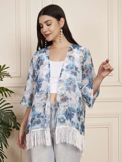 women floral print three quarter sleeve regular shrug - 22183579 -  Standard Image - 0