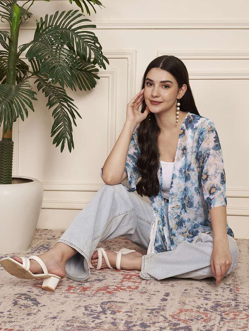 women floral print three quarter sleeve regular shrug - 22183579 -  Standard Image - 3