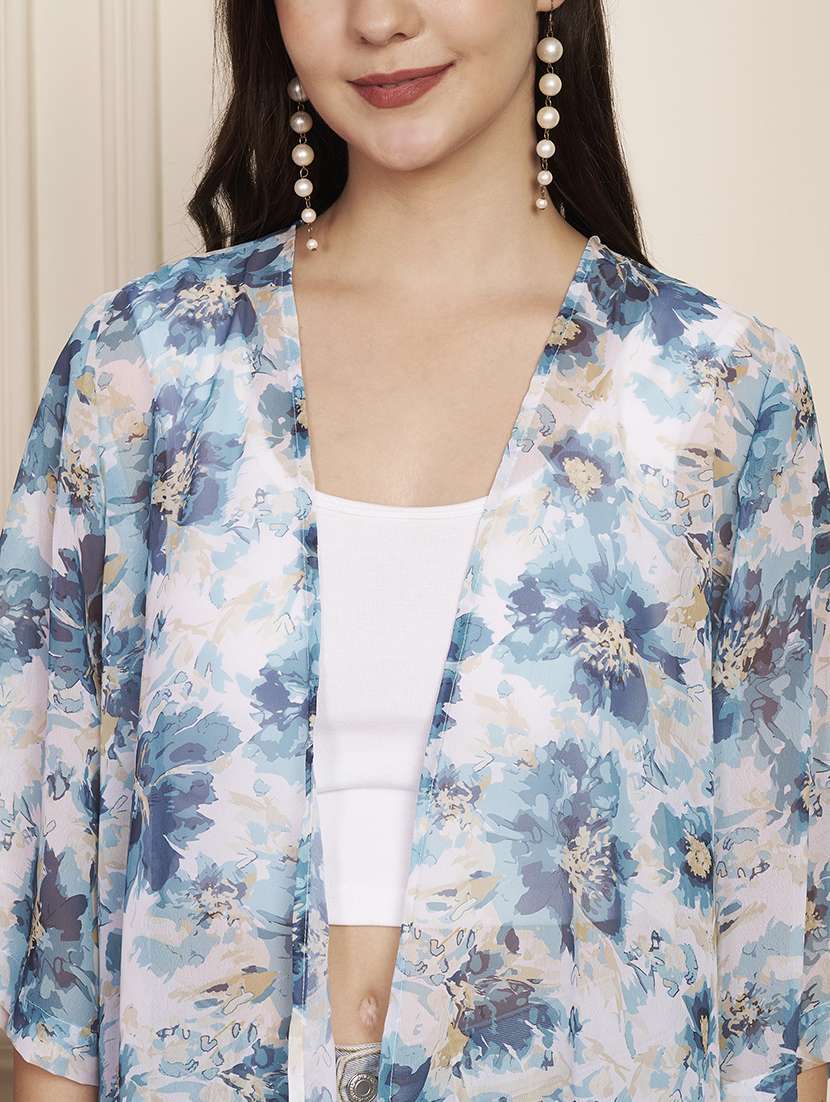 women floral print three quarter sleeve regular shrug - 22183579 -  Standard Image - 5