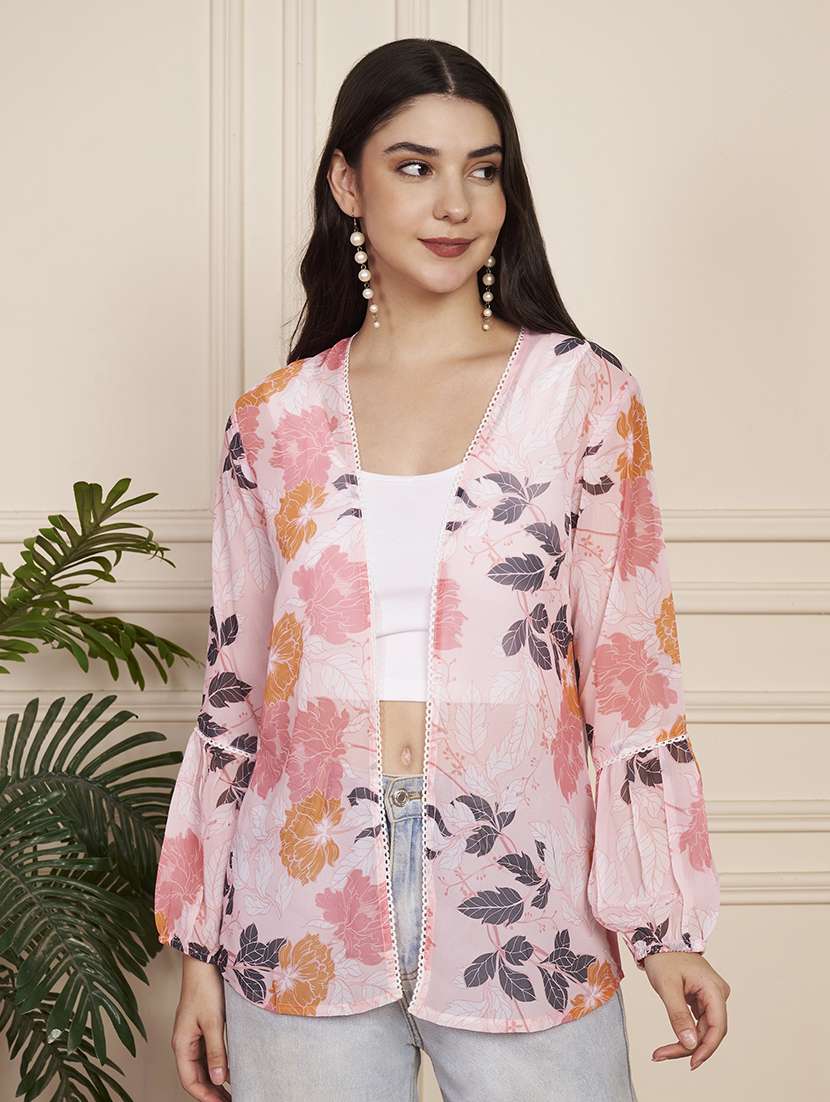 women floral print long sleeve regular shrug