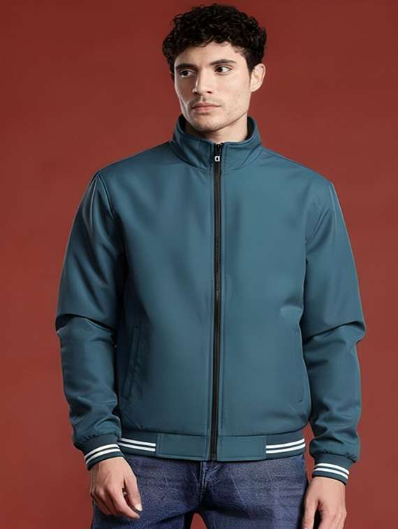 men solid long sleeve bomber jacket