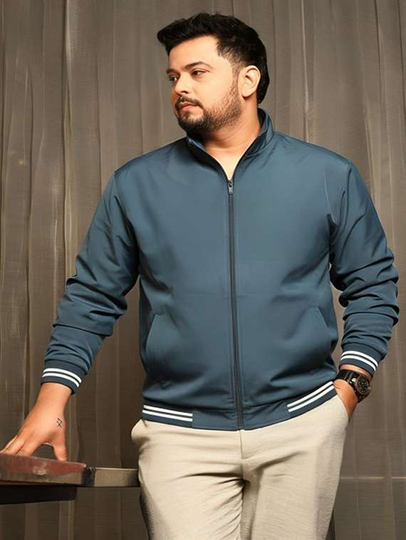 men solid long sleeve bomber jacket