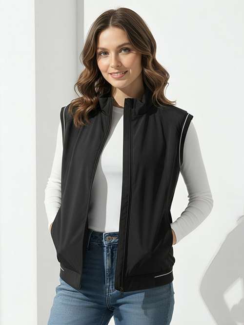 women solid sleeveless bomber jacket - 22183589 -  Standard Image - 0