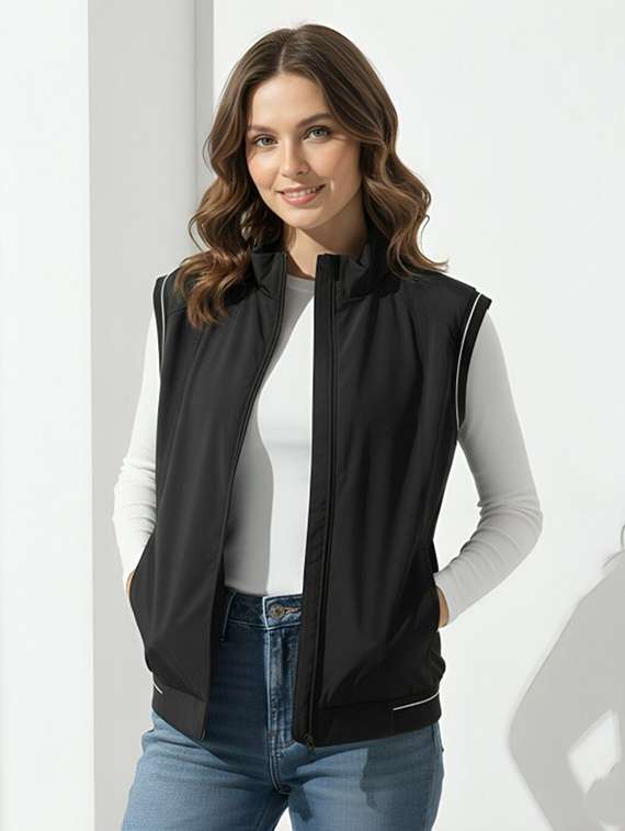 women solid sleeveless bomber jacket