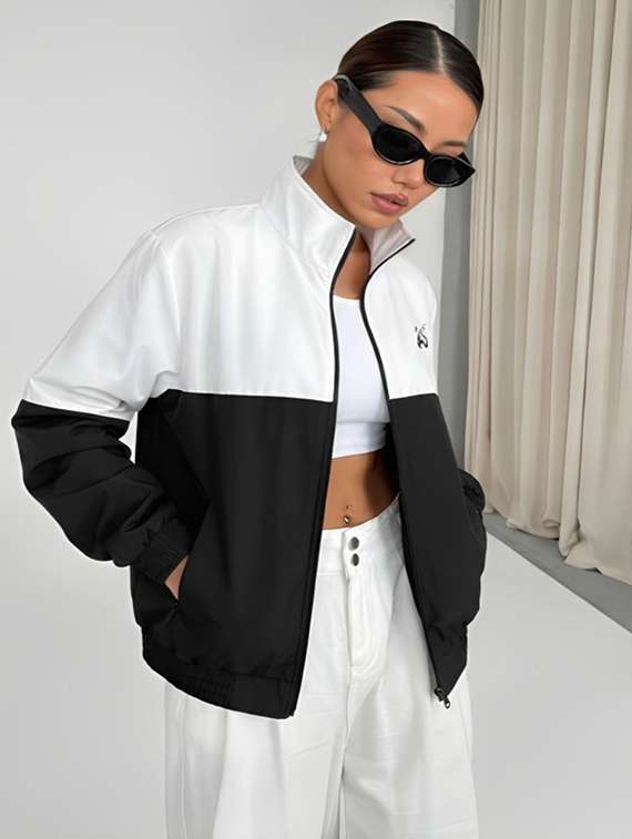 women color blocked long sleeve bomber jacket