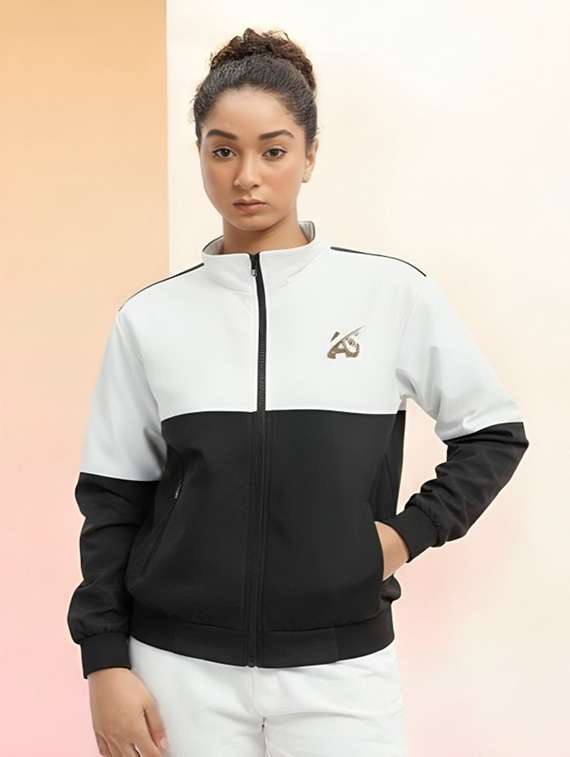 women color blocked long sleeve bomber jacket