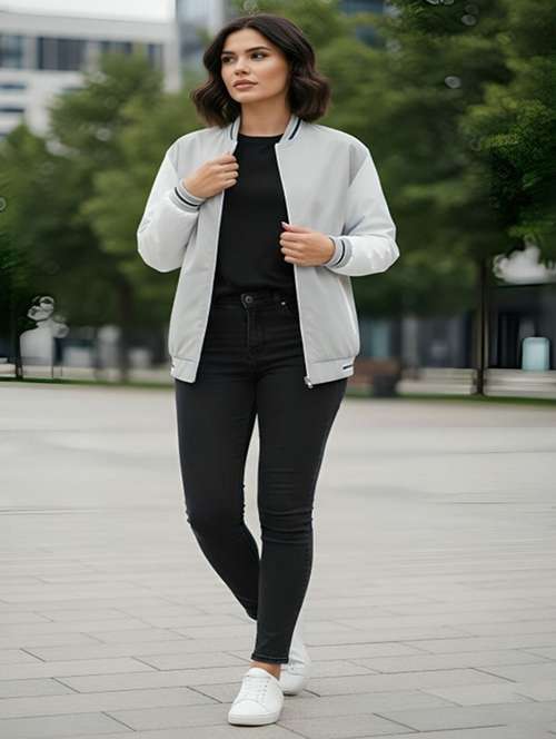 women color blocked long sleeve varsity jacket - 22183635 -  Standard Image - 0