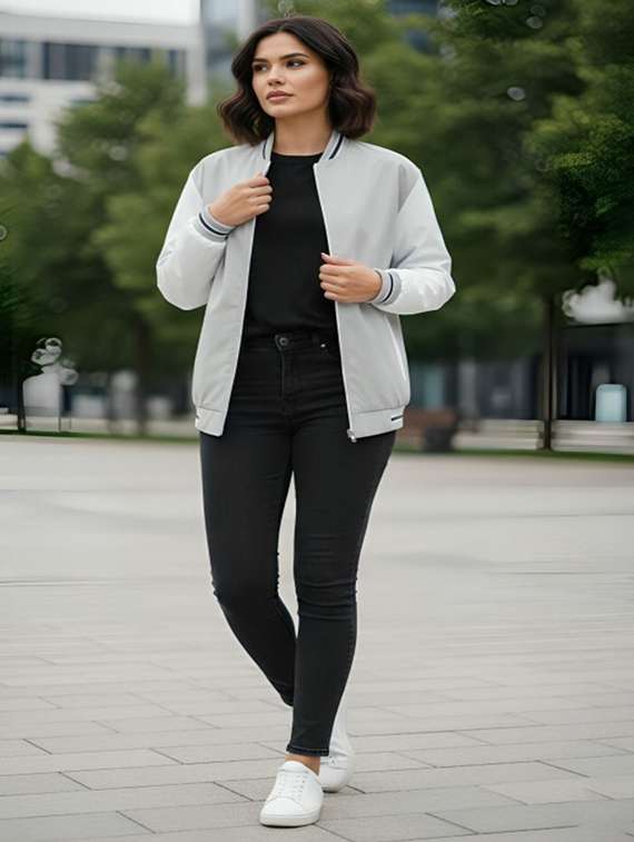 women color blocked long sleeve varsity jacket - 22183635 -  Zoom Image - 0
