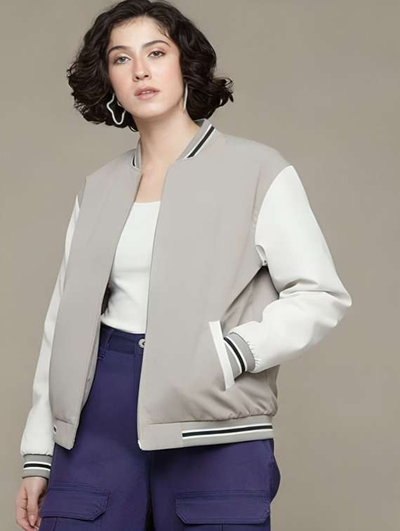 multi colored polyester varsity  jacket - 22183638 -  Zoom Image - 0