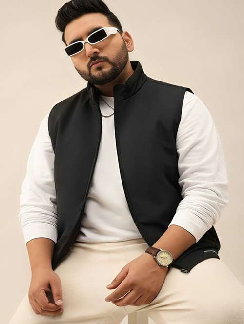 men solid sleeveless bomber jacket - 22183648 -  Standard Image - 0