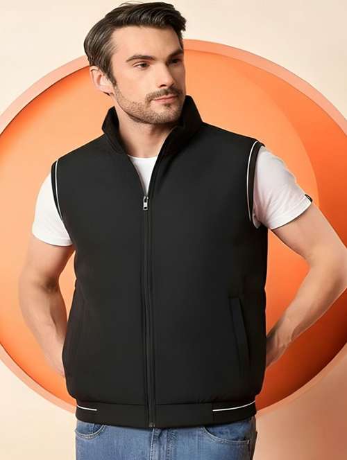 men solid sleeveless bomber jacket - 22183649 -  Standard Image - 0