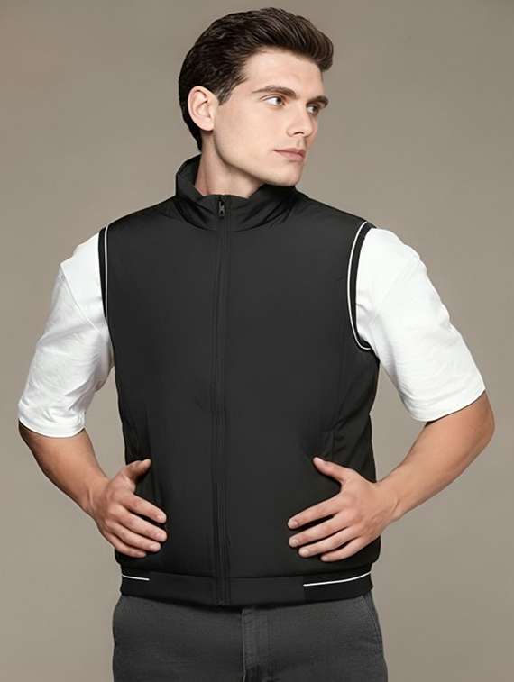 men solid sleeveless bomber jacket - 22183652 -  Zoom Image - 0