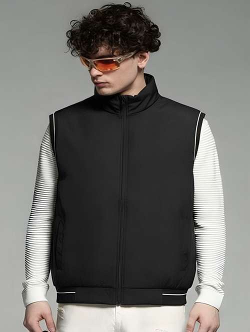 men solid sleeveless bomber jacket - 22183653 -  Standard Image - 0