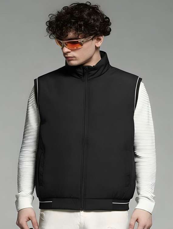 men solid sleeveless bomber jacket - 22183653 -  Zoom Image - 0
