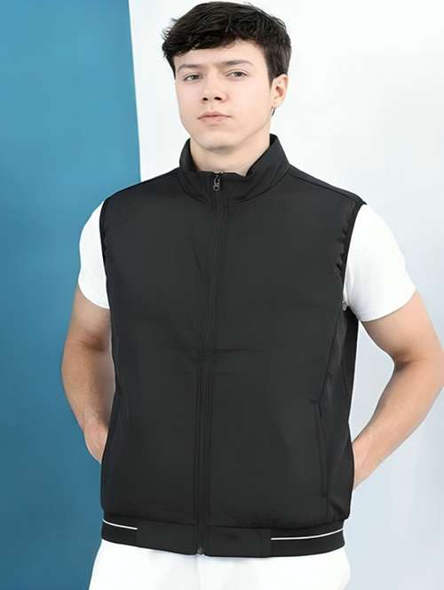men solid sleeveless bomber jacket - 22183657 -  Standard Image - 0