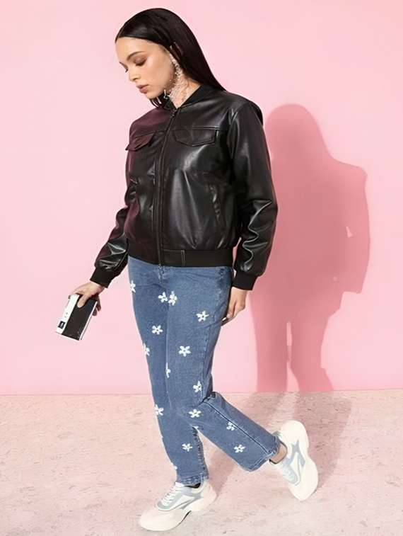 women solid long sleeve leatherette jacket - 22183670 -  Standard Image - 3