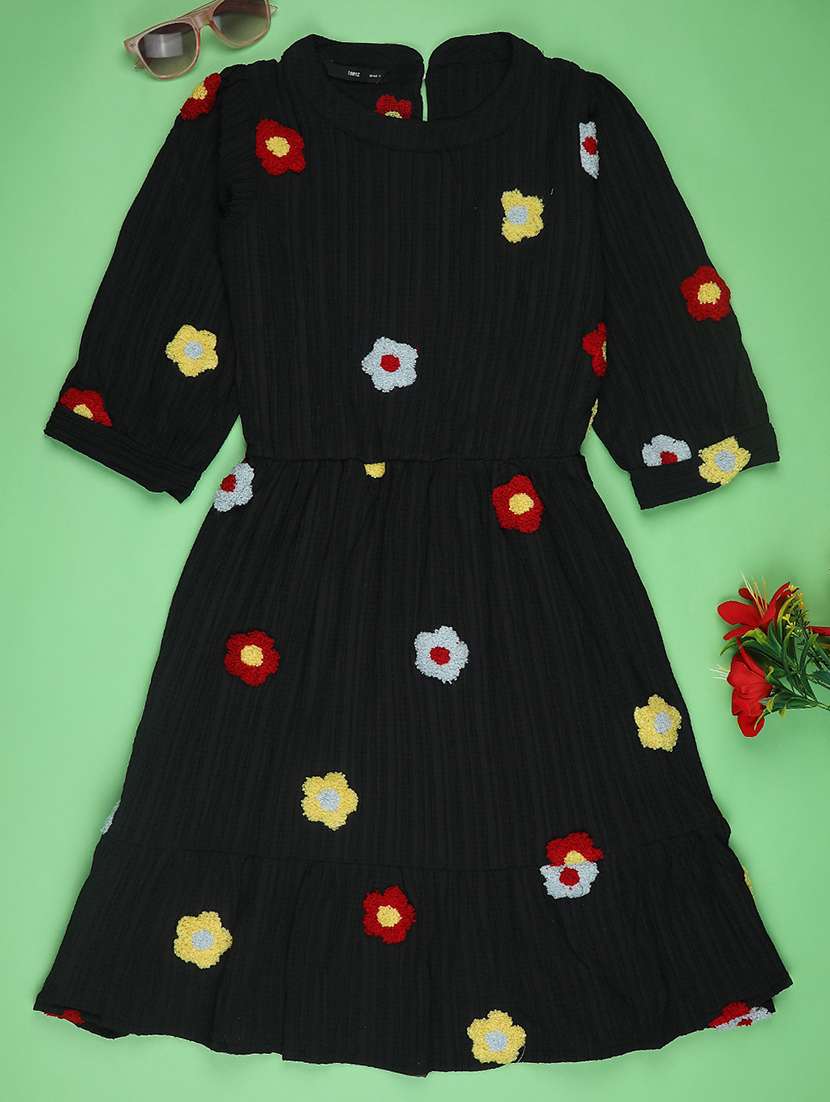 girls embroidered round neck a-line dress