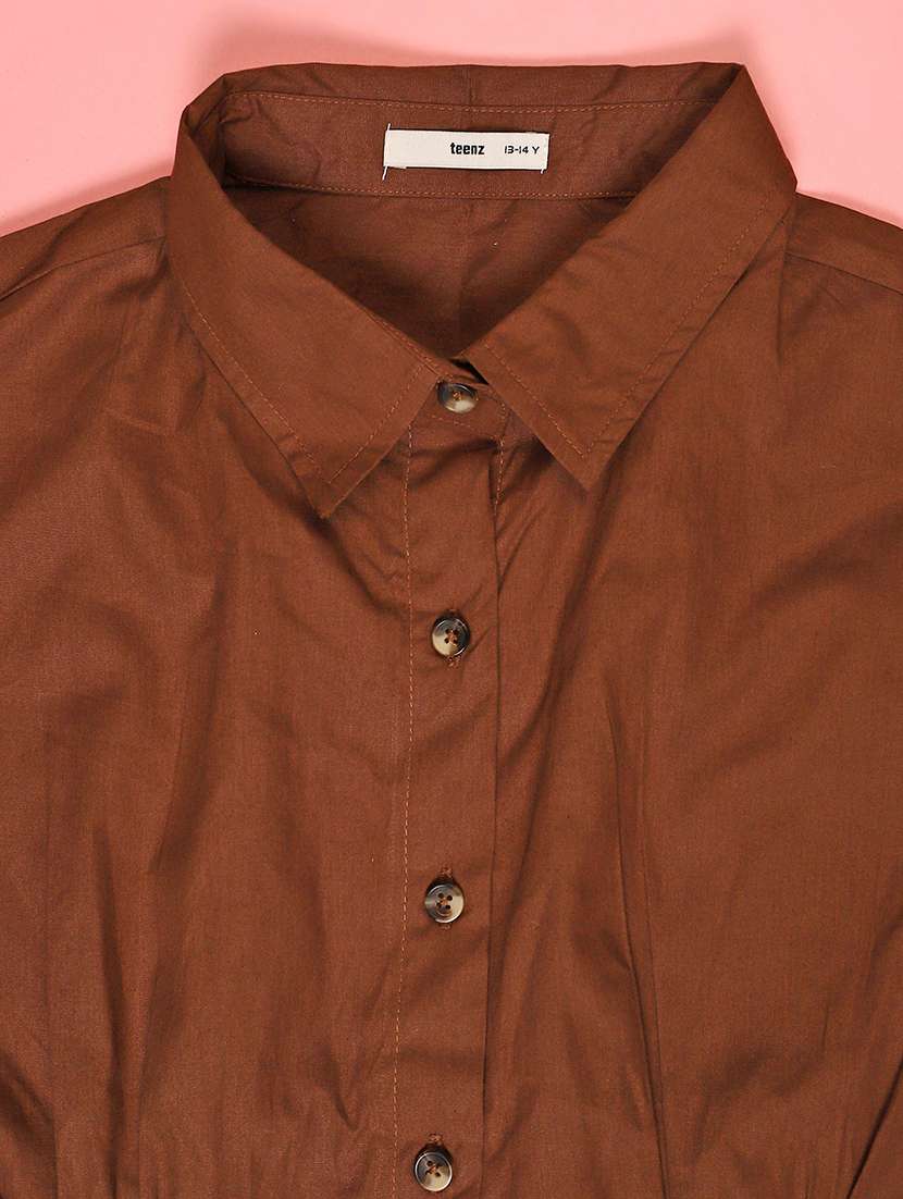 girls brown solid short sleeve shirt dress - 22183701 -  Standard Image - 3