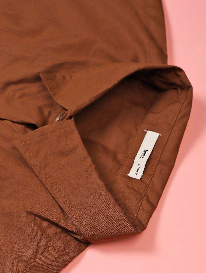 girls brown solid short sleeve shirt dress - 22183701 -  Standard Image - 3