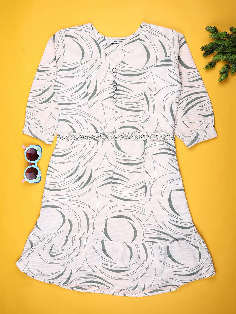 girls printed three quarter sleeve tiered dress