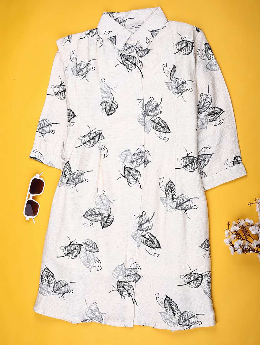 girls printed three quarter sleeve collared shirt dress